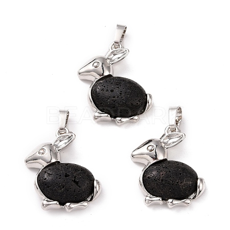 Natural Lava Rock Bunny Pendants G-E422-19P-1