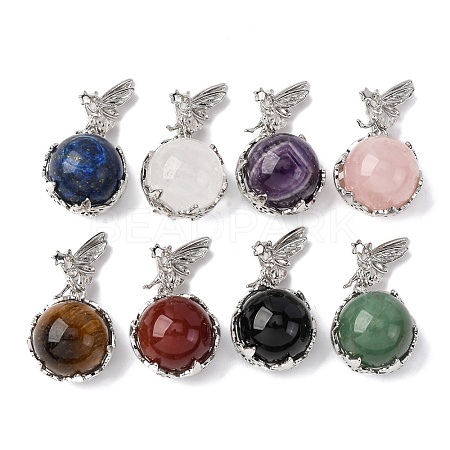 Natural Mixed Stone Round Pendants G-G207-01P-1