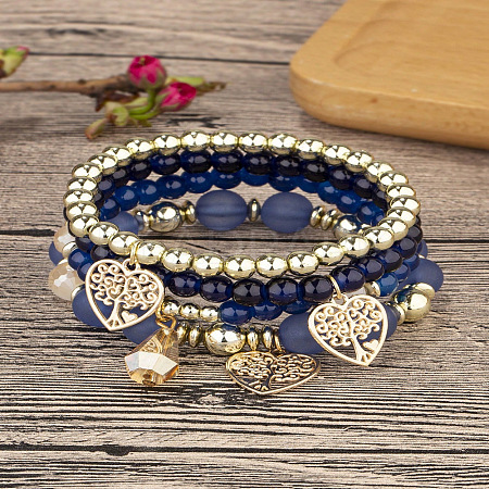 Acrylic & Glass Beaded Stretch Bracelet Sets WG37C2F-04-1