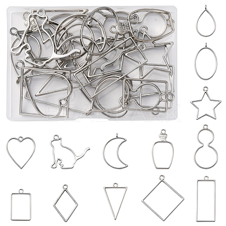 26Pcs 13 Styles Rack Plating Alloy Open Back Bezel Pendants FIND-FS0003-72-1