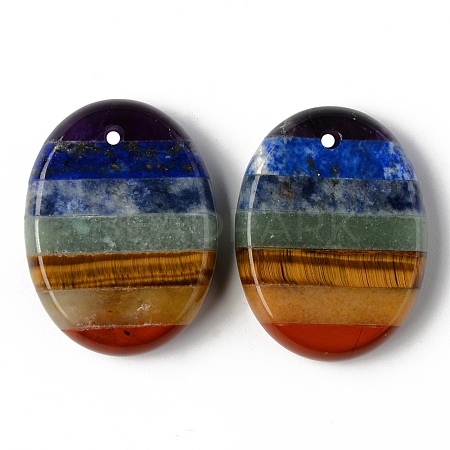 Chakra Style Assembled Natural Amethyst & Lapis Lazuli & Sodalite & Green Aventurine & Tiger Eye & Topaz Jade & Red Jasper Pendants G-R478-12-1