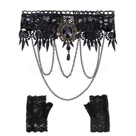 2 Pairs Polyester Lace Gloves AJEW-ME0003-36-1