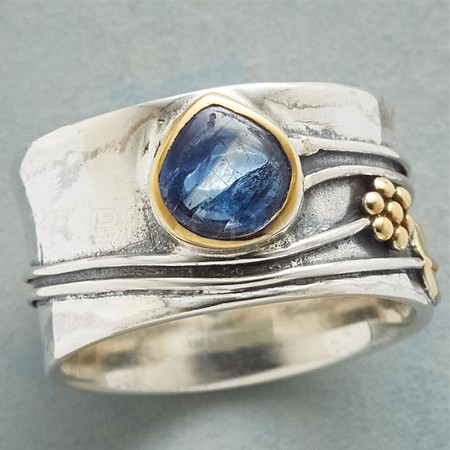 Teardrop & Flower & Leaf Pattern Alloy with Glass Finger Rings FS-WG58DE6-05-1
