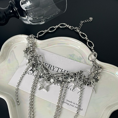 Star Brass & Alloy Crystal Rhinestone Tassel Choker Necklaces FS-WGAD64A-01-1