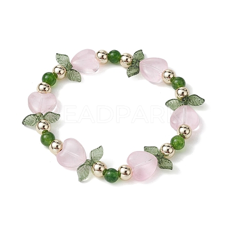 Heart Flower Dyed Natural TaiWan Jade & Acrylic Stretch Bracelet BJEW-JB09908-02-1