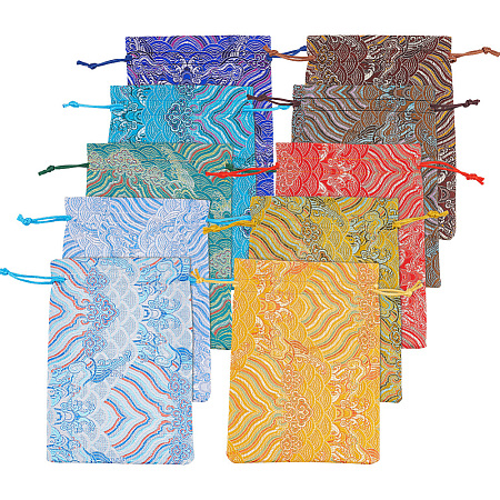  10Pcs 10 Colors Chinese Style Brocade Drawstring Gift Blessing Bags ABAG-NB0001-87-1