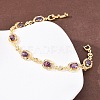 Oval Brass Micro Pave Cubic Zirconia Link Chain Bracelets for Women BJEW-D387-04G-5