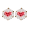 3 Pairs 3 Color Glass Seed Braided Hexagon with Heart Stud Earrings EJEW-MZ00009-5
