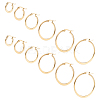 12 Pairs 6 Style 304 Stainless Steel Flat Hoop Earrings EJEW-UN0002-16-1