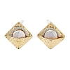 Rhombus Natural Pearl Stud Earrings with Brass Micro Pave Cubic Zirconia and 925 Sterling Silver Pins EJEW-P256-86G-1
