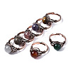 Adjustable Natural & Synthetic Gemstone Round Finger Rings RJEW-T020-01R-2