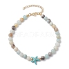 Natural Flower Amazonite &  Synthetic Turquoise Charm Anklets for Women AJEW-AN00616-03-1