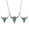 Western Cowboy Style Synthetic Turquoise Cattle Head Pendant Necklaces & Stud Earrings Sets for Women FS-WG063A3-03-5