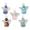 Natural Green Aventurine/Lapis Lazuli/Rose Quartz/Tiger Eye/Blue Spot Jasper/Synthetic Turquoise Heart Angel Pendants PALLOY-JF03186-01-1