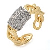 Brass Micro Pave Clear Cubic Zirconia Cuff Finger Rings for Women RJEW-B112-16GP-4