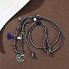 304 Stainless Steel Blue Enamel Moon Pendant Cotton Cord Adjustable Necklaces NJEW-C093-04G-2