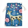 Flower Deer Printed Polycotton(Polyester Cotton) Packing Pouches Drawstring Bags ABAG-T004-10x14-37-1