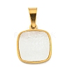 304 Stainless Steel Pave Natural White Shell Square Charms STAS-S130-01G-1