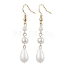 Teardrop Shell Pearl & Brass Dangle Earrings for Women EJEW-TA00513-1