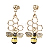 Brass and Alloy Bees & Honeycomb Stud Earrings EJEW-TA00489-1