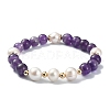 Natural Mixed Gemstone & Pearl Beaded Stretch Bracelet for Women BJEW-JB09384-2