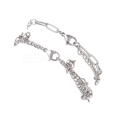 304 Stainless Steel Paperclip & Figaro Chain Bracelets for Women BJEW-JB12445-01-1