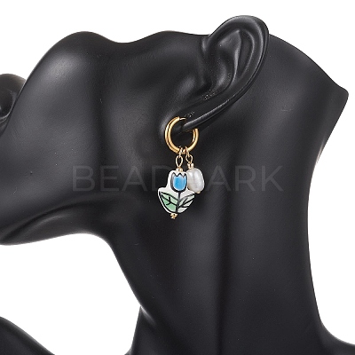 Valentine's Day Handmade Porcelain & Natural Cultured Freshwater Pearl Dangle Earrings EJEW-JE06960-1