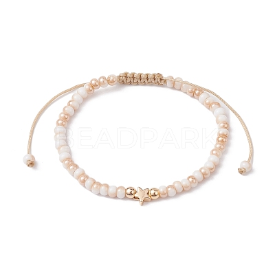 Glass & Brass Beads Braided Bead Bracelets BJEW-JB09873-1