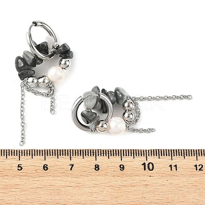 Natural Eagle Eye Stone Chips Drop Earrings EJEW-TA00817-04-1
