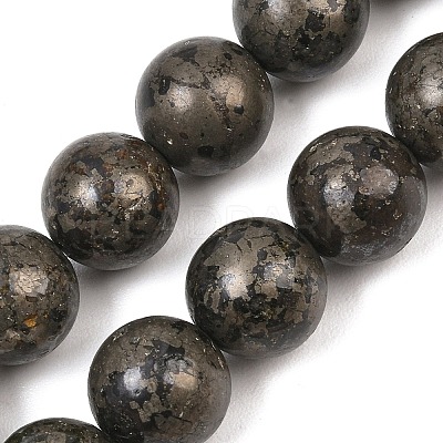 Natural Pyrite Beads Strands G-P303-01-8mm-8-1