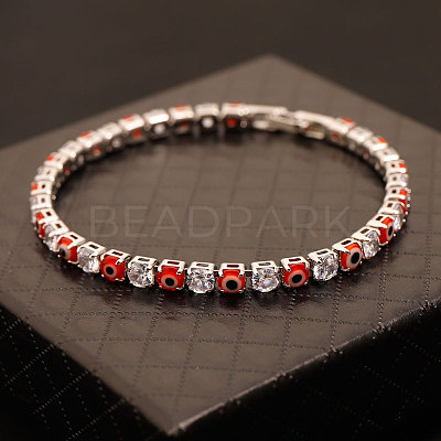 Brass & Clear Cubic Zirconia & Resin Evil Eye Tennis Bracelets for Women FS-WG6CA97-08-1