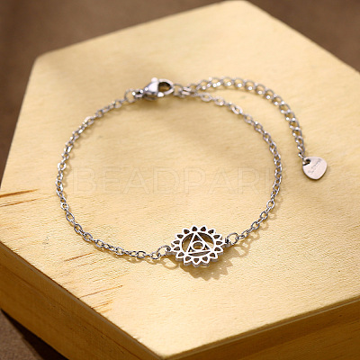 304 Stainless Steel Chakra Yoga Flower Link Bracelets for Women FS-WGDB3EB-01-1
