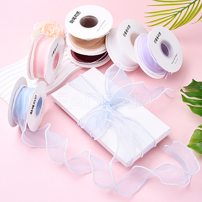 1Roll 5 Yards ABS Pearl Edged Mesh Ribbon for Bowknot Making OCOR-YW0001-13A-1