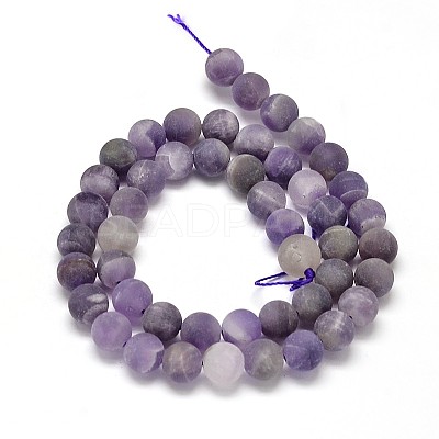 Frosted Natural Amethyst Round Bead Strands G-L357-6mm-07-1