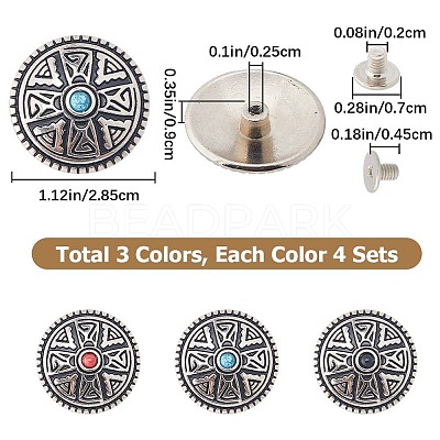 12 Sets 3 Colors Zinc Alloy Decorative Rivets BUTT-GF0001-21-1