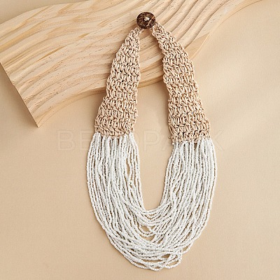 Bohemia Style Multi-strand Glass Seed Beaded Bib Necklaces for Women NJEW-G149-01D-1