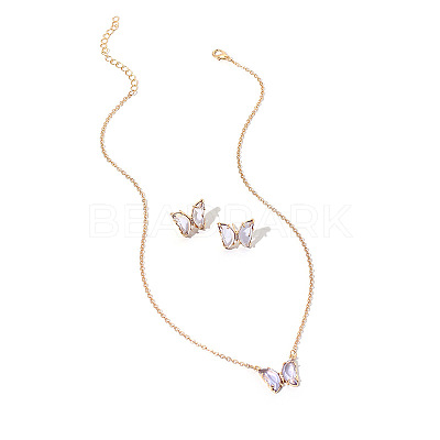 Butterfly Acrylic Rhinestone with Iron Pendant Necklaces & Stud Earrings Sets for Women WGFFCAF-05-1