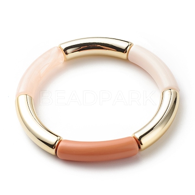 Acrylic Curved Tube Beaded Stretch Bracelet for Women BJEW-JB08438-01-1