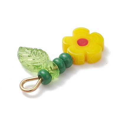 6Pcs 304 Stainless Steel Glass Beaded Flower Pendants PALLOY-MZ01117-1