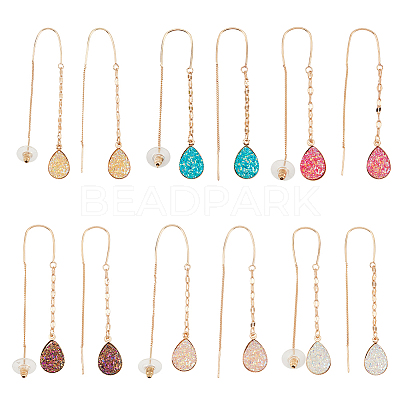6 Pairs 6 Colors Resin Teardrop Dangle Earrings EJEW-AN0001-21-1
