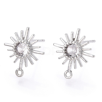 Brass Micro Clear Cubic Zirconia Stud Earring Findings KK-R132-064P-1