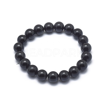 Synthetic Black Stone Bead Stretch Bracelets BJEW-K212-B-032-1
