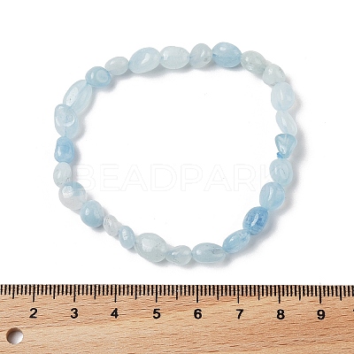 Natural Aquamarine Bead Stretch Bracelets X-BJEW-K213-54-1