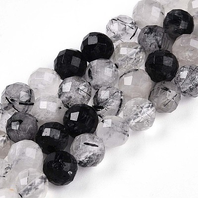 Natural Tourmalinated Quartz Beads Strands G-S345-6mm-30-1