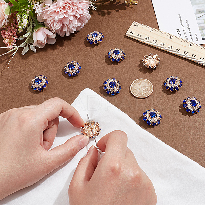10Pcs 1-Hole Brass Rhinestone Buttons BUTT-NB0001-94D-1