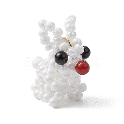 3D Glass Seed Beaded Rabbit Charms PALLOY-MZ00577-1