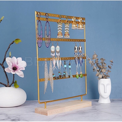 5-Tier Iron Earring Display Stands with Wooden Base PW-WG19928-01-1