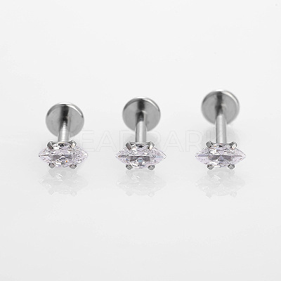 316L Stainless Steel Clear Cubic Zirconia Threadless Labret Stud WGB6B2D-03-1