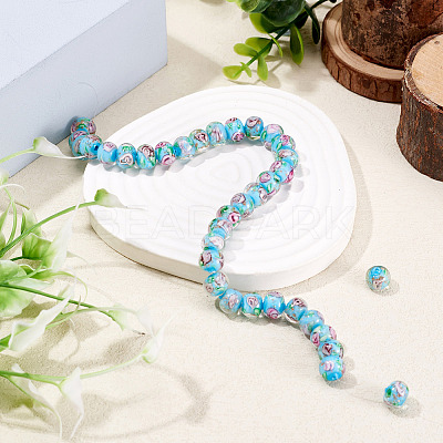 1 Strand Handmade Lampwork Inner Flower Rondelle Beads Strands LAMP-TA0002-72E-1