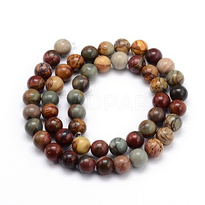 Natural Polychrome Jasper/Picasso Stone/Picasso Jasper Round Bead Strands G-J303-16-4mm-1